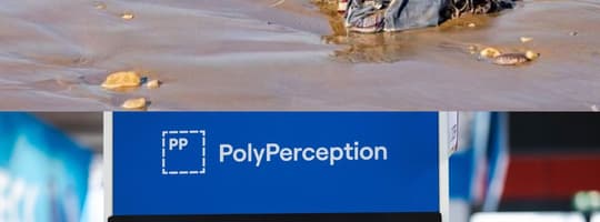 Textile waste on beach and poly Perception technology