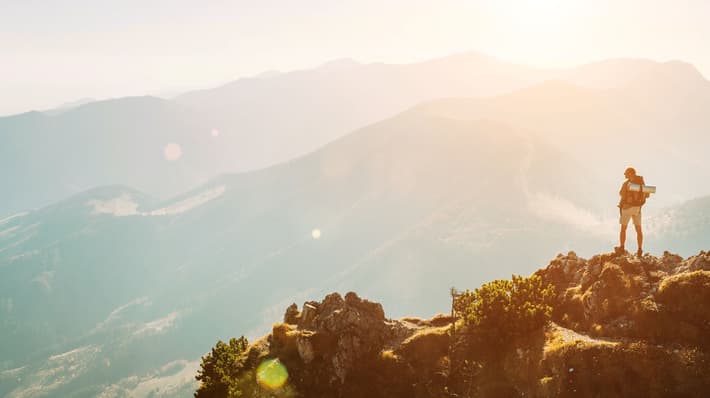 Man hiking in the mountains