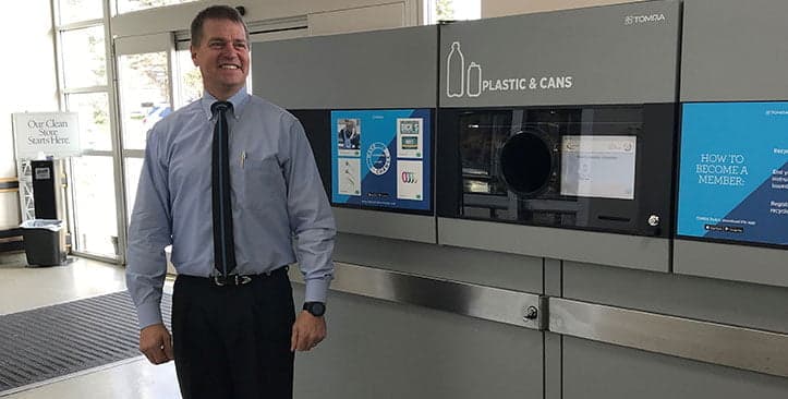 James Haines with the T90 TOMRA Reverse Vending Machine