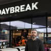 White man in front of a Daybreak store