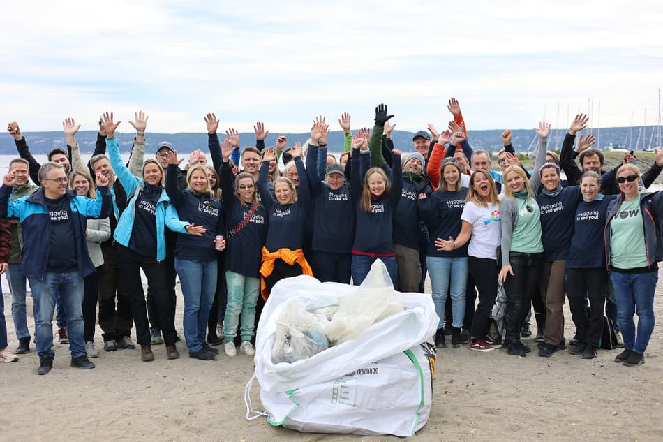 Employee group photo at beach 