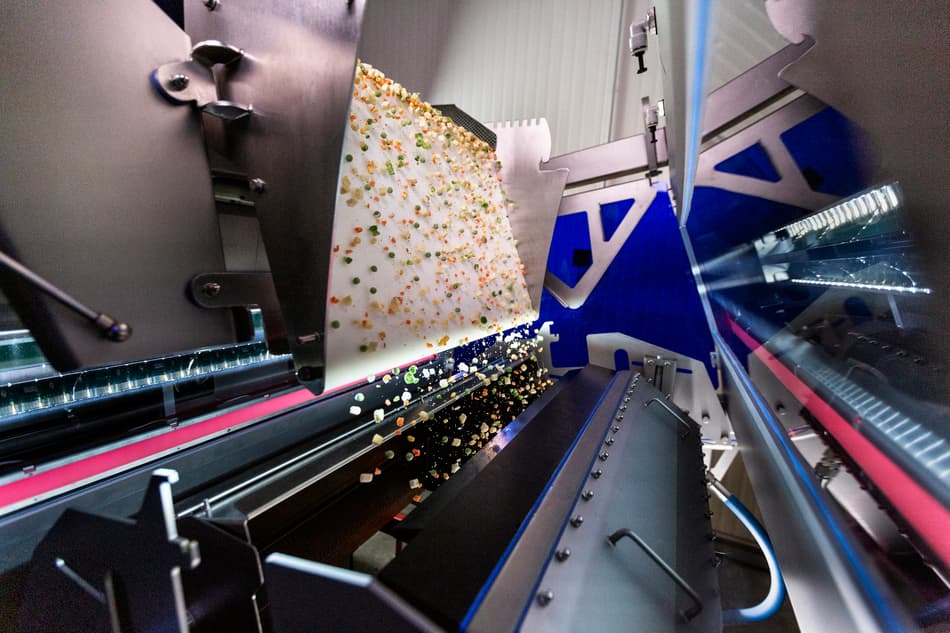 Food being sorted in TOMRA's machine