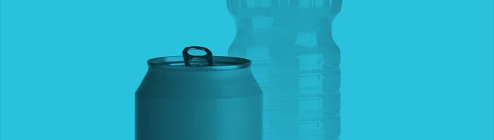 Two empty bottles on blue background