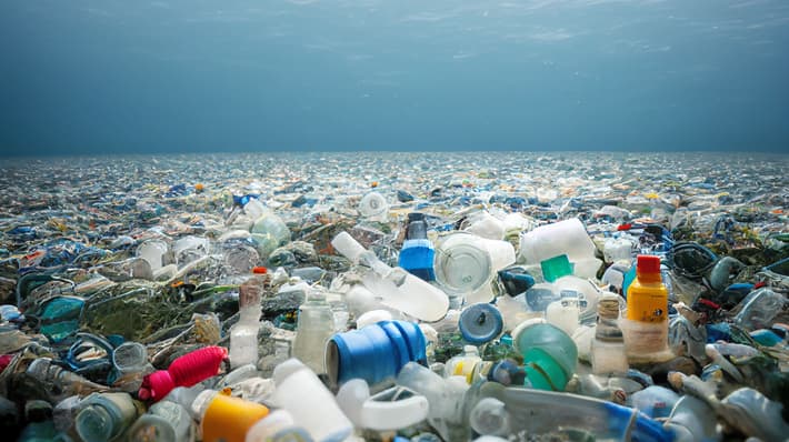 Plastic waste covering ocean floor