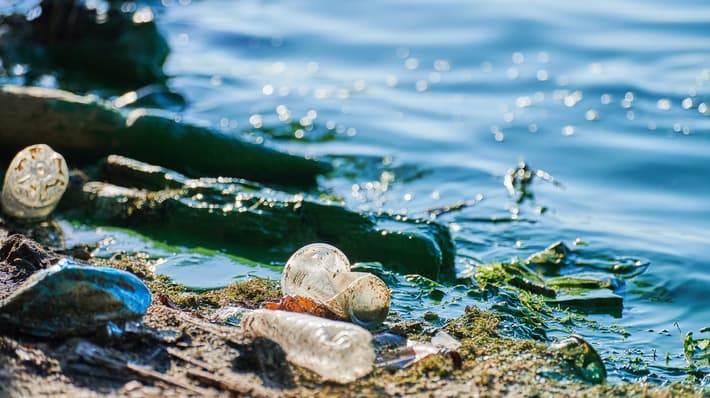 plastic waste washing ashore