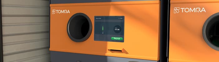 Detailní pohled na obrazovku na přední straně automatu TOMRA S1 Rugged