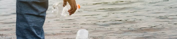 Collecting plastic waste on beach