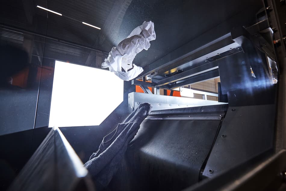 Textiles inside of sorting machine