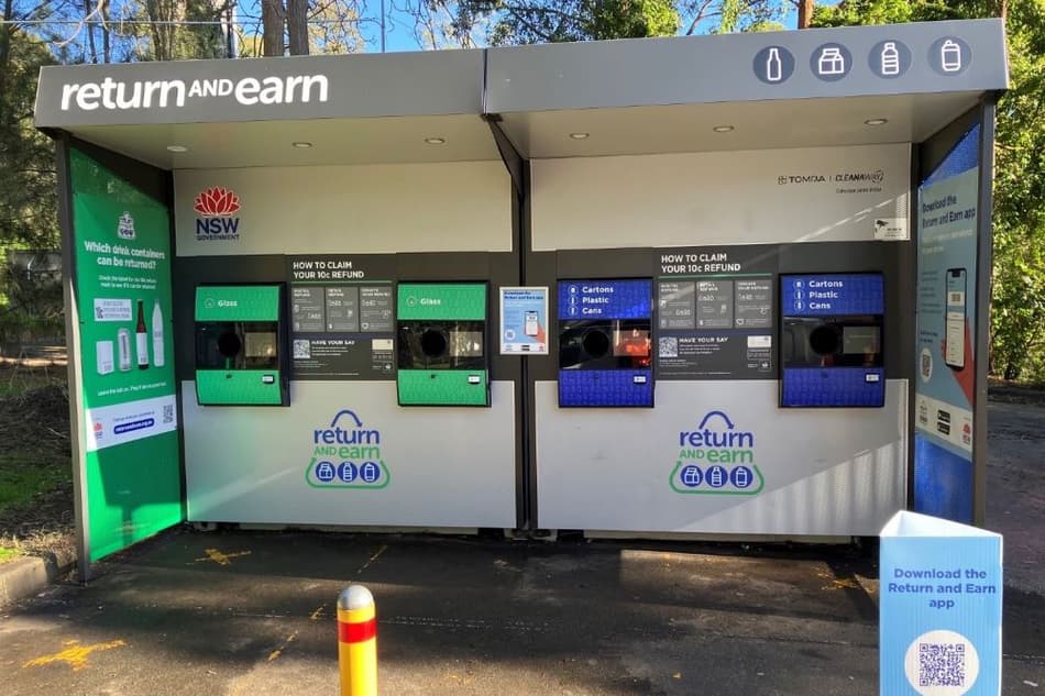 TOMRA reverse vending kiosk in New South Wales container deposit scheme