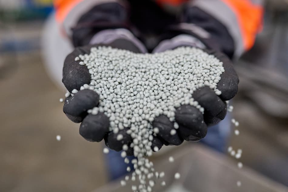 Person holding grains of material 