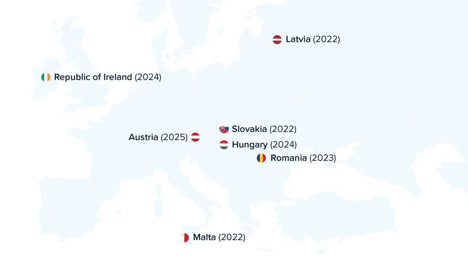 Map: European countries that launched a new deposit system between 2022 and 2025