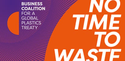 Global Plastics Treaty banner focusing on "no time to waste"
