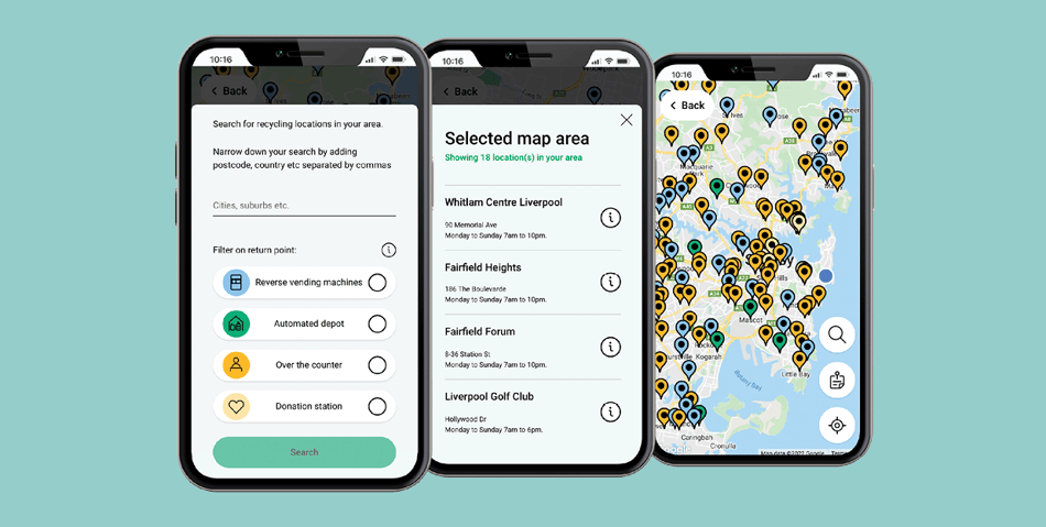 Screenshot showing myTOMRA map and live status