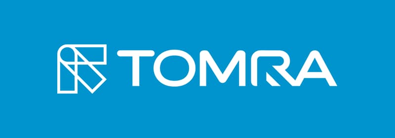 White TOMRA logo on sky blue background