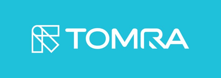 White TOMRA logo on sea blue background