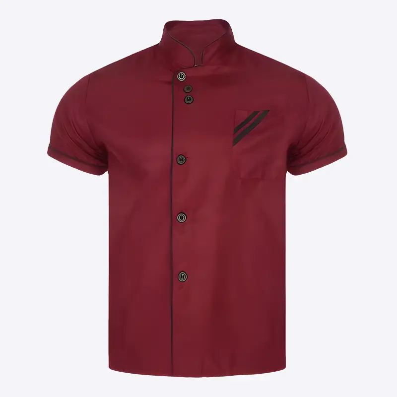 Short-sleeved stand-collar chef's suit white breathable fabric 1